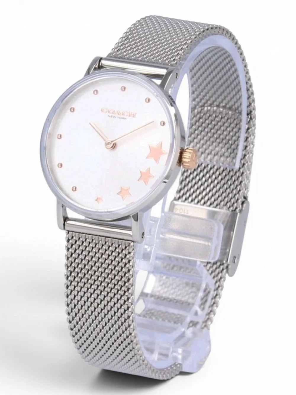 COACH Silver Mesh Watch w/ Rose Gold Star Accents NIB!